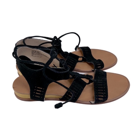 Caslon Elegant Leather Black Tan Gladiator Flat Sandals Straps 8 - Picture 5 of 11